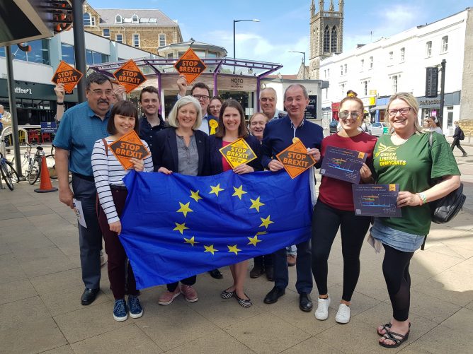 Jo Swinson with EU Flag